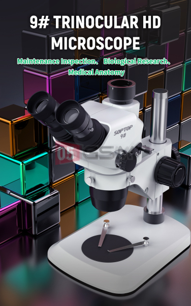 Микроскоп SopTop 9 (Блокируемый тринокуляр; маленький стол; голубой цвет) фото в интернет-магазине 05gsm.ru