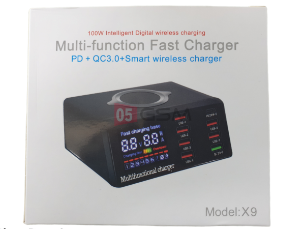 Многопортовое зарядное устройство ( fast charger 3.0 ) 8 выходов + беспроводная зарядка  X9 фото в интернет-магазине 05gsm.ru
