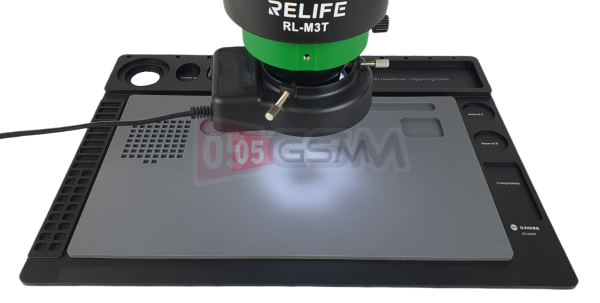 Микроскоп Relife M3T-B1 (тринокуляр 7045) на черном рабочем столе - 004N фото в интернет-магазине 05gsm.ru