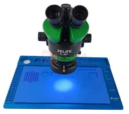 Микроскоп Relife M3T-B1 (тринокуляр 7045) на синем  рабочем столе -  004N фото в интернет-магазине 05gsm.ru