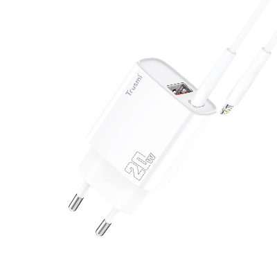 Адаптер питания с кабелем зарядки Trusmi CH11-05 (20 Вт; GaN; USB-A; Lightning; EU-вилка; белый) фото в интернет-магазине 05gsm.ru