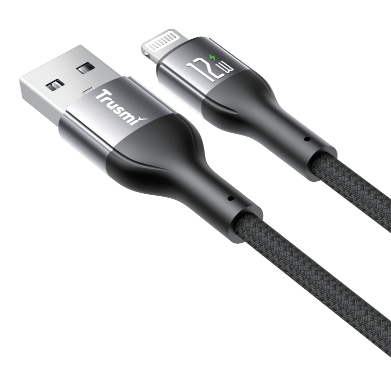 Кабель зарядки Trusmi CA44-11 (Type-A → Lightning; 2.4A; 1 м; алюминиевый в оплетке LED черный) фото в интернет-магазине 05gsm.ru