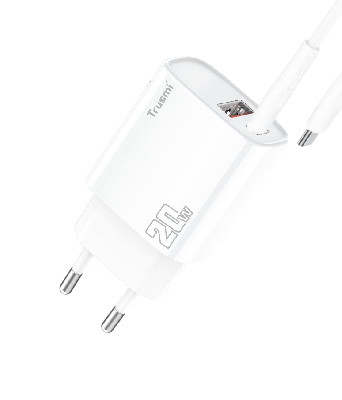 Адаптер питания с кабелем зарядки Trusmi CH11-070 (20 Вт; USB-A; Type-C; EU-вилка; белый) фото в интернет-магазине 05gsm.ru