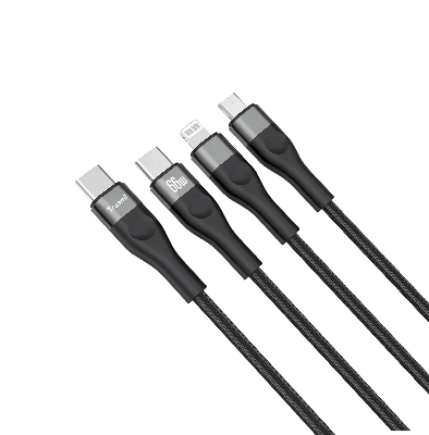 Кабель 3-в-1 Trusmi CA29-02 (Type-C → Type-C / Lightning / Micro-USB; 66W; 1.2м; в оплетке черный) фото в интернет-магазине 05gsm.ru
