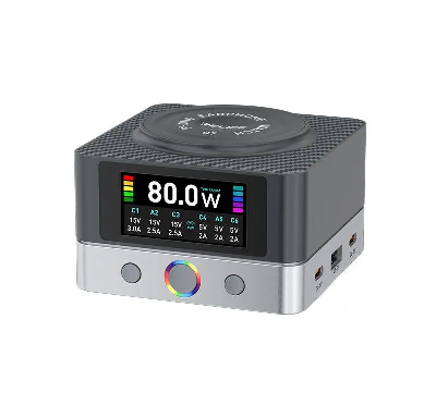 Многопортовое зарядное устройство Relife Q7 80W (6 портов; LCD HD; беспроводная зарядка 15W) фото в интернет-магазине 05gsm.ru