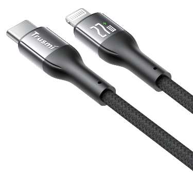 Кабель зарядки Trusmi CA46-11 (Type-C → Lightning; 27W; 1 м; алюминиевый в оплетке LED черный) фото в интернет-магазине 05gsm.ru