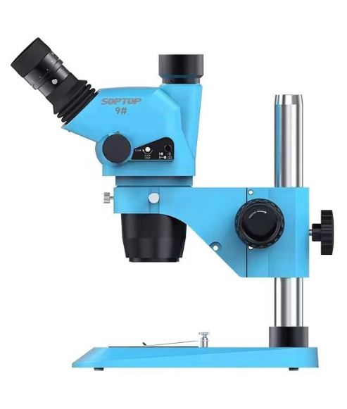 Микроскоп SopTop 9 (Блокируемый тринокуляр; маленький стол; голубой цвет) фото в интернет-магазине 05gsm.ru