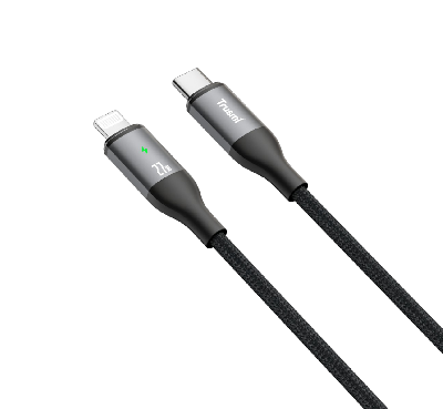 Кабель зарядки Trusmi CA12-03 (Type-C → Lightning; 27W; 1 м; алюм. в оплетке Smart Power Off черный) фото в интернет-магазине 05gsm.ru