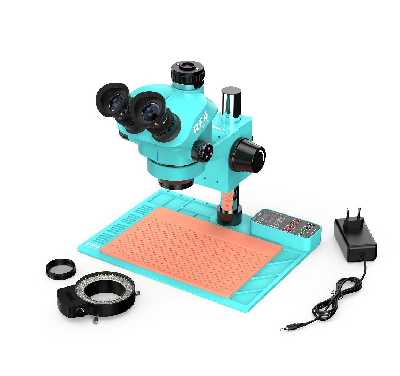 Микроскоп тринокулярный RF4 RF-7050TVA9 с подсветкой (7-50X; бирюзовый) фото в интернет-магазине 05gsm.ru