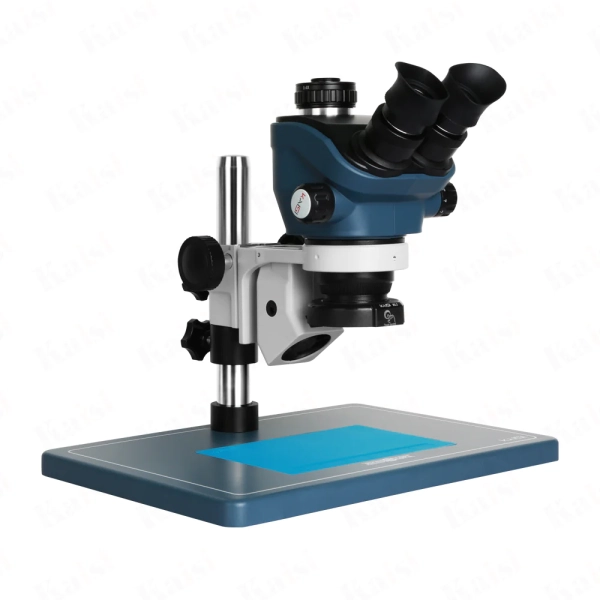 Микроскоп тринокулярный Kaisi TX-350S с подсветкой, вытяжкой и ковриками (Синий цвет) фото в интернет-магазине 05gsm.ru