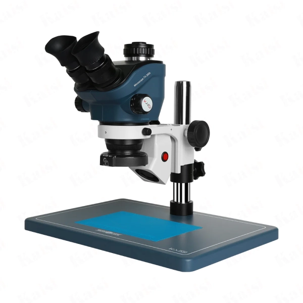 Микроскоп тринокулярный Kaisi TX-350S с подсветкой, вытяжкой и ковриками (Синий цвет) фото в интернет-магазине 05gsm.ru