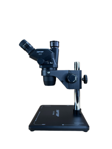 Микроскоп тринокулярный SopTop 9 с подсветкой и линзой (Блокируемый глаз; большой стол; черный цвет) фото в интернет-магазине 05gsm.ru