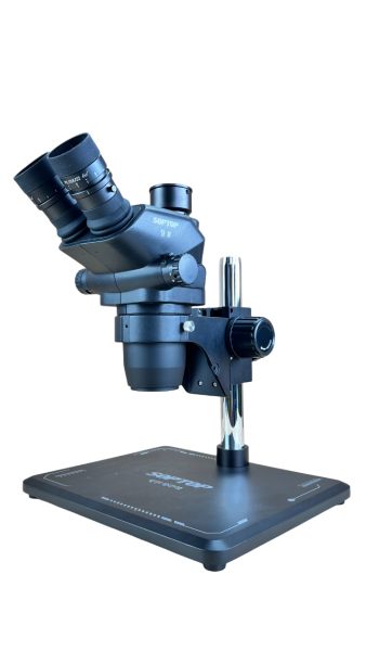 Микроскоп SopTop 9 с подсветкой и CTV линзой (Активный тринокуляр; большой стол; чёрный цвет) фото в интернет-магазине 05gsm.ru