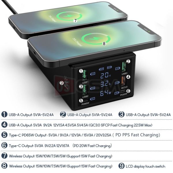 Многопортовое зарядное устройство 150W Wireless 888W фото в интернет-магазине 05gsm.ru