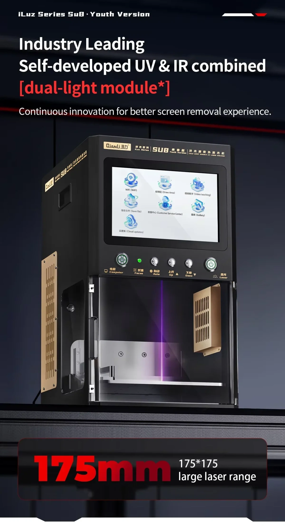 Лазерный аппарат Qianli iLuz SU8 YOUTH (Для снятия стекол, крышек и рамок; УФ-лазер; 3 Вт) фото в интернет-магазине 05gsm.ru