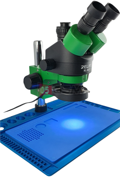 Микроскоп тринокулярный Relife M3T-B1 с синим столом (7-45X; зеленый цвет) фото в интернет-магазине 05gsm.ru