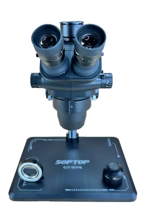 Микроскоп SopTop 9 с подсветкой и CTV линзой (Блокируемый тринокуляр; большой стол; чёрный цвет) фото в интернет-магазине 05gsm.ru