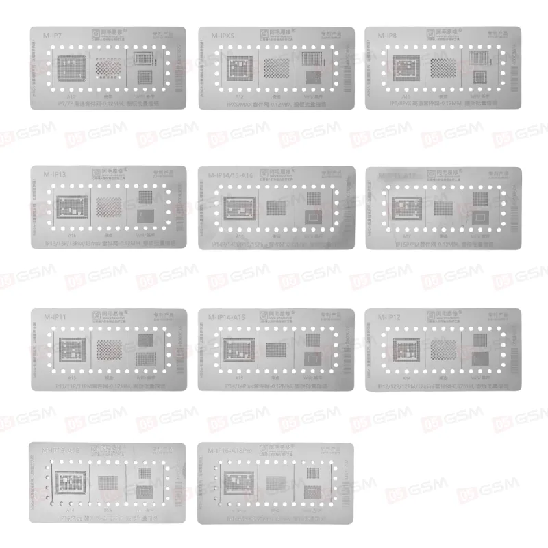 Набор трафаретов Amaoe MBGA-IP 30 in 1 для iPhone 7-16 Pro Max (CPU/NAND/Wi-Fi/Baseband chip) фото в интернет-магазине 05gsm.ru