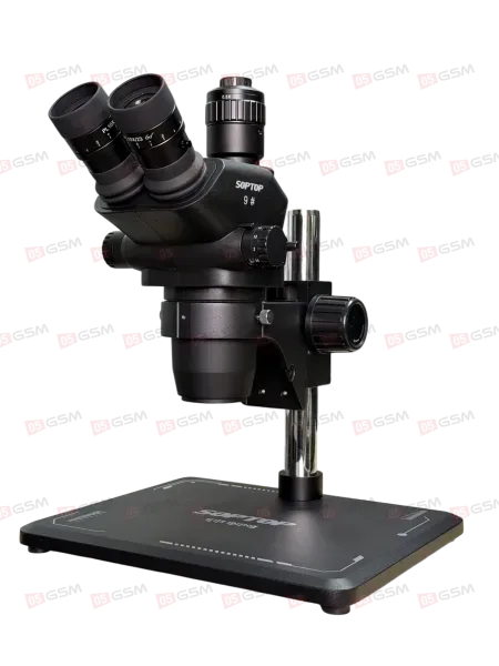 Микроскоп тринокулярный SopTop 9 Elite с подсветкой и линзой (6.7-45X; блокируемый глаз; черный) фото в интернет-магазине 05gsm.ru