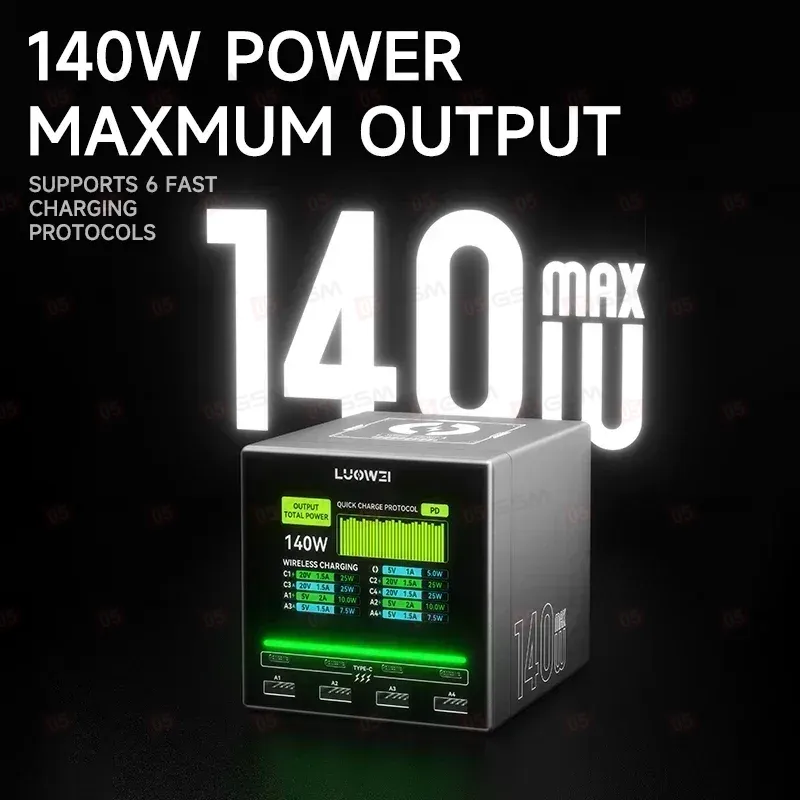 Многопортовое зарядное устройство Luowei LW-U1 (8 портов; 140 Вт; быстрая и беспроводная зарядка) фото в интернет-магазине 05gsm.ru