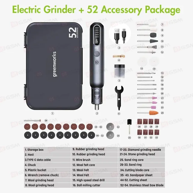 Шлифовальная машинка Greenworks AGK302 (Портативная; миниатюрная; набор в кейсе) фото в интернет-магазине 05gsm.ru