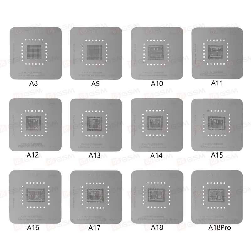 Трафареты для BGA микросхем с держателями Relife RL-601MA (CPU A8-A18 Pro) фото в интернет-магазине 05gsm.ru