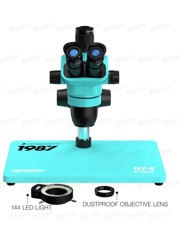 Микроскоп тринокулярный RF4 RF-27PRO2 с камерой, монитором и подсветкой (6.5-55X; бирюзовый) фото в интернет-магазине 05gsm.ru