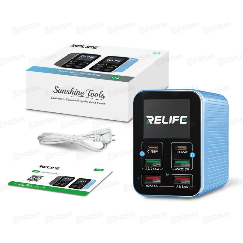 Многопортовое зарядное устройство Relife Q4 (6 портов; 72 Вт; 2 PD; 2 QC 3.0; 2 USB; синий) фото в интернет-магазине 05gsm.ru