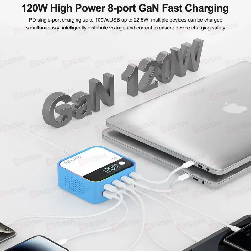 Многопортовое зарядное устройство Relife GaN Q2 (8 портов; 120 Вт) фото в интернет-магазине 05gsm.ru