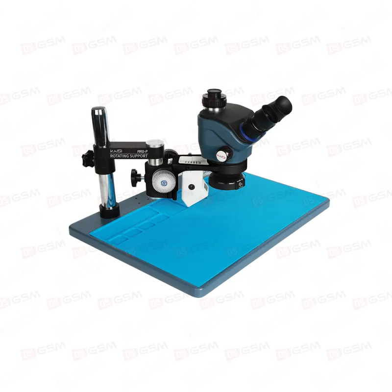 Микроскоп тринокулярный Kaisi TX-350S Plus с вытяжкой и подсветкой (7-50X; большой стол; синий) фото в интернет-магазине 05gsm.ru