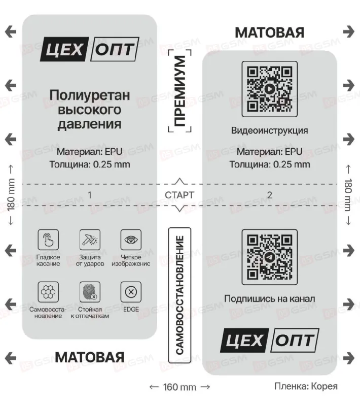 Пленка усиленная матовая для плоттера ЦехОпт EPU (На 2 выреза; 160x180x0.25 мм; 1 штука) фото в интернет-магазине 05gsm.ru
