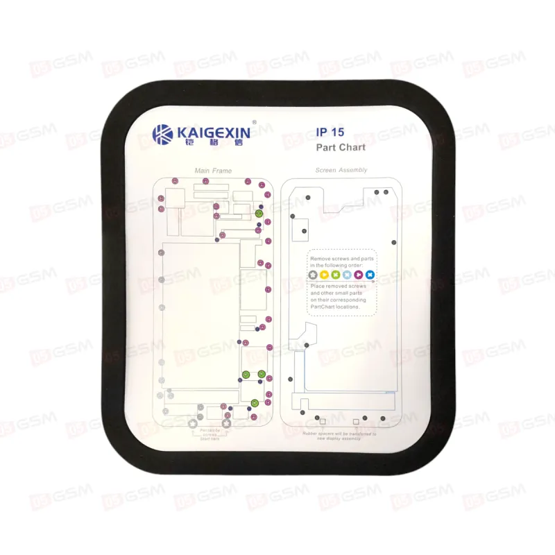 Монтажный коврик Kaigexin IP 15 (Со схемами расположения деталей iPhone 6-15 PM) фото в интернет-магазине 05gsm.ru