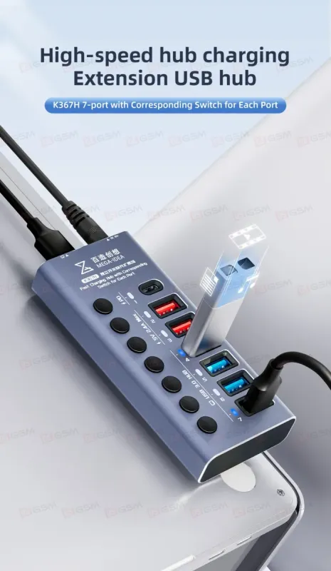 Многопортовое зарядное устройство и хаб Mega-Idea K367H (7 портов) фото в интернет-магазине 05gsm.ru