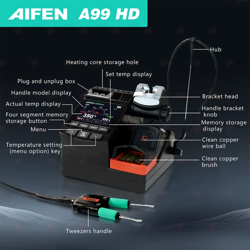 Паяльная станция Aifen A99 HD (Ручка-пинцет и 4 жала) фото в интернет-магазине 05gsm.ru