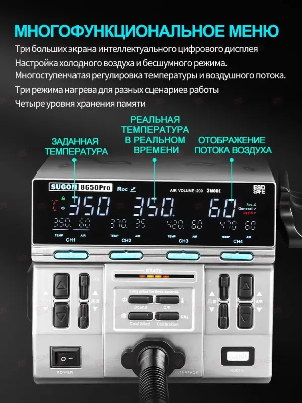 Термовоздушный фен Sugon 8650 Pro 3MODE (Паяльная станция) фото в интернет-магазине 05gsm.ru