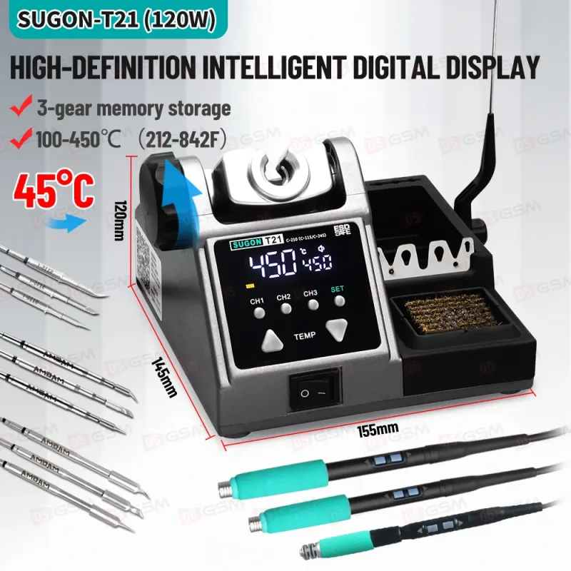 Паяльная станция Sugon T21 (Ручки 210+245 и 6 жал) фото в интернет-магазине 05gsm.ru