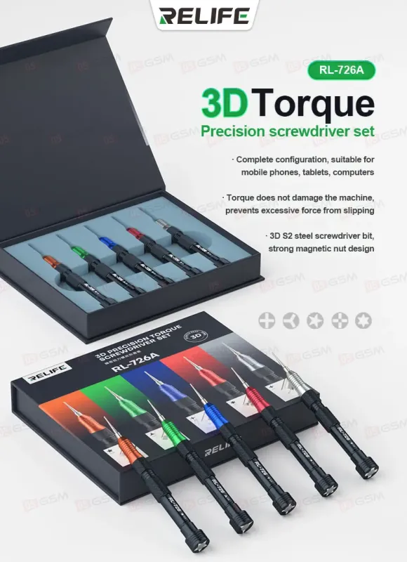 Набор динамометрических отверток Relife RL-726A (3D-биты; 5 штук) фото в интернет-магазине 05gsm.ru