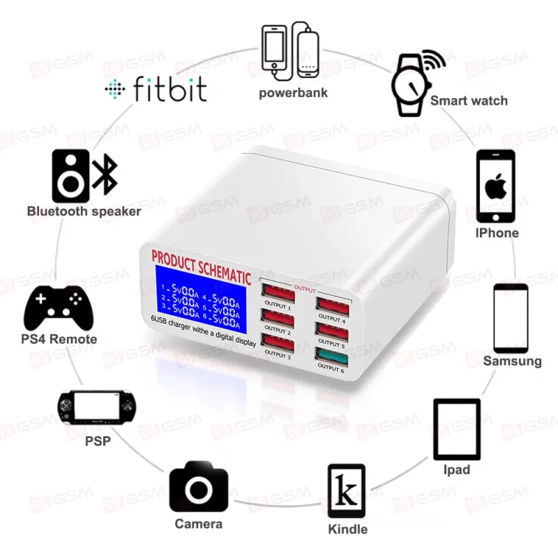 Многопортовое зарядное устройство Product Schematic (6 портов; QC 3.0) фото в интернет-магазине 05gsm.ru