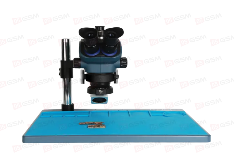 Микроскоп тринокулярный Kaisi TX-350S Plus с вытяжкой и подсветкой (7-50X; большой стол; синий) фото в интернет-магазине 05gsm.ru