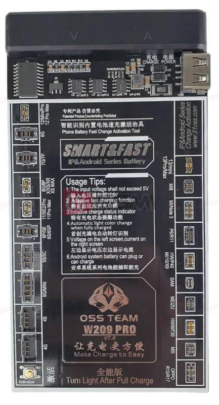 Плата для теста и подзарядки аккумулятора OssTeam W209PRO V7 (iPhone 6-13PM/Android) фото в интернет-магазине 05gsm.ru