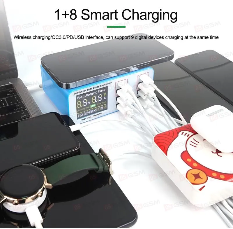 Многопортовое зарядное устройство Relife RL-304S (8 портов; беспроводная зарядка; QC 3.0) фото в интернет-магазине 05gsm.ru