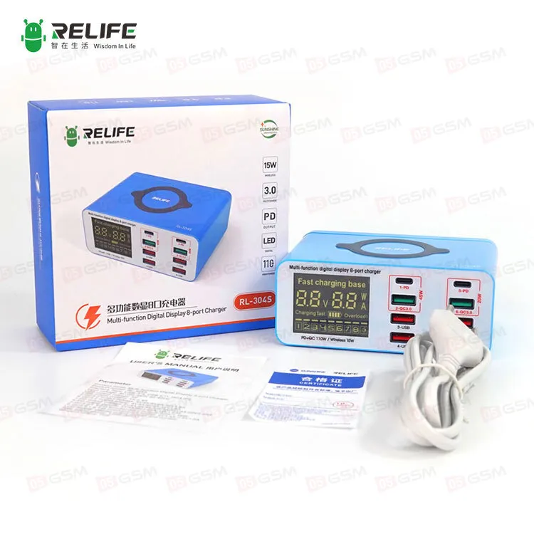 Многопортовое зарядное устройство Relife RL-304S (8 портов; беспроводная зарядка; QC 3.0) фото в интернет-магазине 05gsm.ru