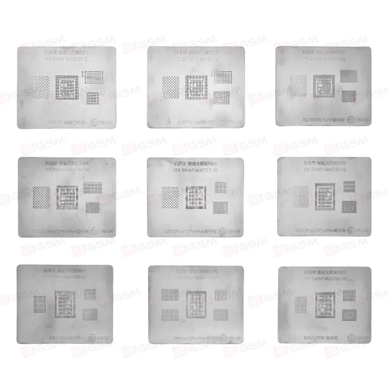 Набор трафаретов для микросхем с держателем JTX Swap Master (iPhone 8-16 Pro Max) фото в интернет-магазине 05gsm.ru