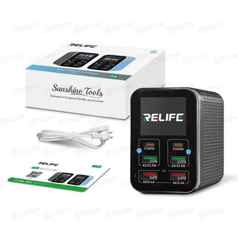 Многопортовое зарядное устройство Relife Q4 (6 портов; 72 Вт; 2 PD; 2 QC 3.0; 2 USB; серый) фото в интернет-магазине 05gsm.ru