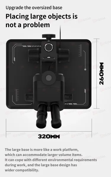 Микроскоп тринокулярный SopTop 7060 Ultra с подсветкой и линзой (7-60X; большой стол; черный) фото в интернет-магазине 05gsm.ru