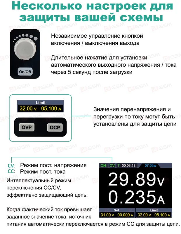 Блок питания Owon SPE3103 (Импульсный; 30 В; 10 А) фото в интернет-магазине 05gsm.ru