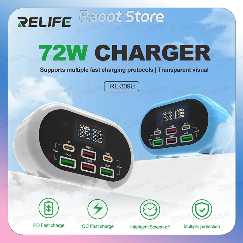 Многопортовое зарядное устройство Relife RL-309U Blue (6 портов; 72 Вт; синий) фото в интернет-магазине 05gsm.ru