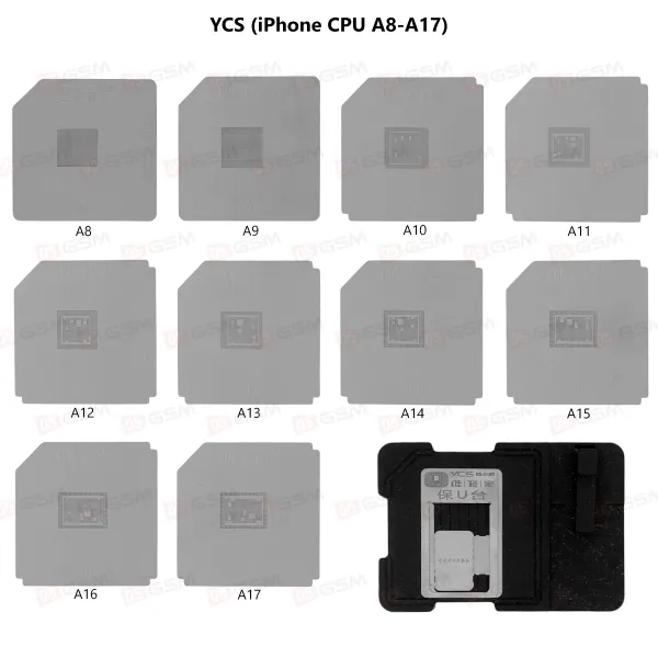 Трафареты для BGA микросхем с держателями YCS (iPhone CPU A8-A17) фото в интернет-магазине 05gsm.ru