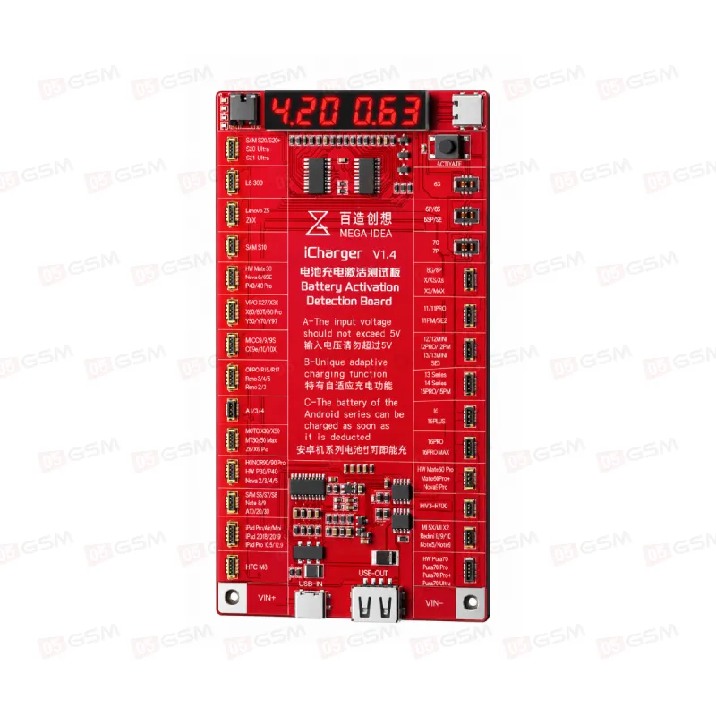 Плата для теста и подзарядки АКБ Mega-Idea iCharger v1.4 (iPhone/Android) фото в интернет-магазине 05gsm.ru