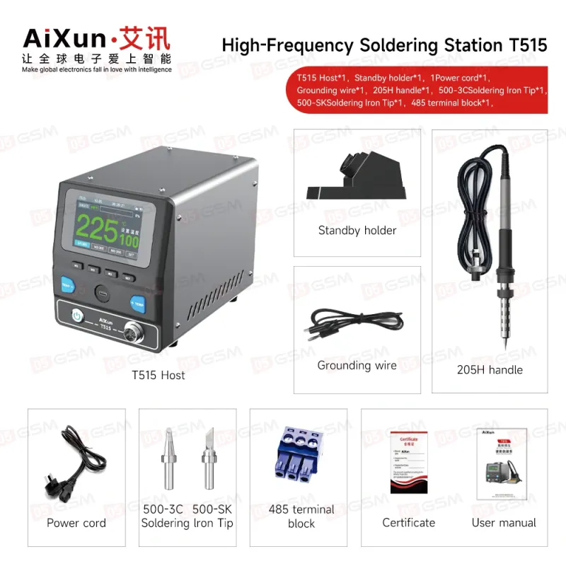 Паяльная станция Aixun T515 (Ручка 205H и 2 жала C500) фото в интернет-магазине 05gsm.ru
